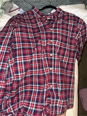 Old Navy Red and Navy Cotton Plaid Button-Down Shirt